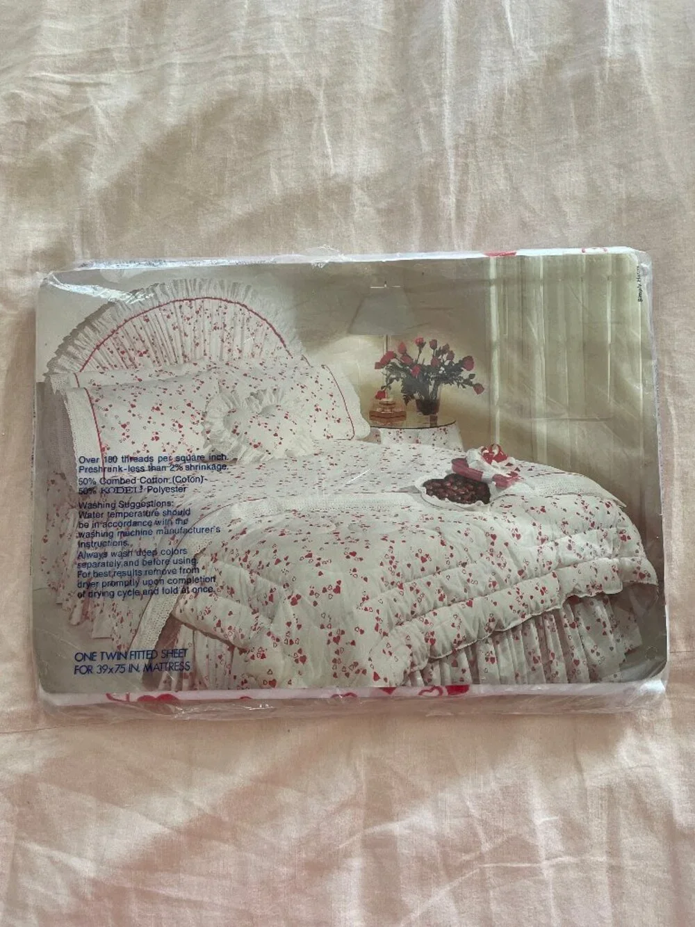 Vintage Anne Klein Hearts Fitted Twin Sheet NWOT